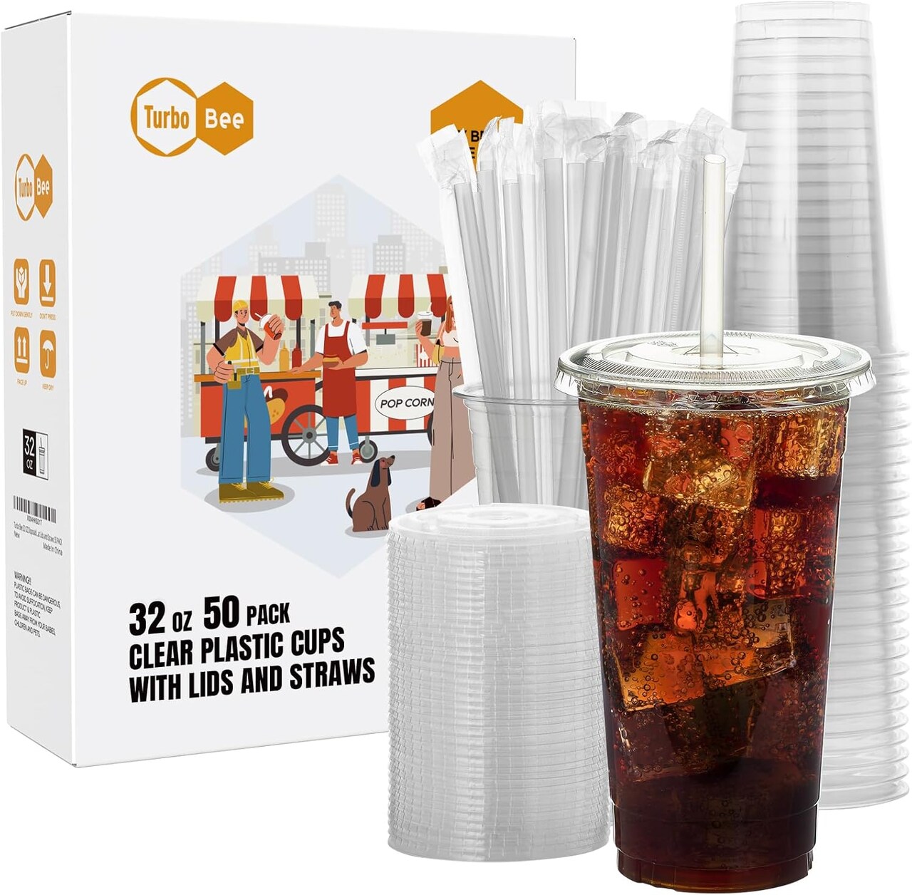 50 Sets 32 OZ Clear Plastic Cups with Lids and Straws, Disposable To Go Iced coffee cups with lids for Cold Drinks, Smoothie, and Slushie